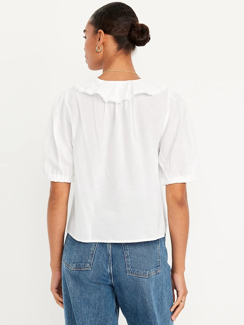 Ruffle Collar Button-Down Top