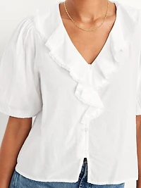 Ruffle Collar Button-Down Top