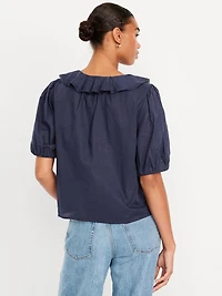 Ruffle Collar Button-Down Top