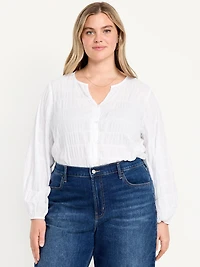 Lightweight Button-Down Smocked Top