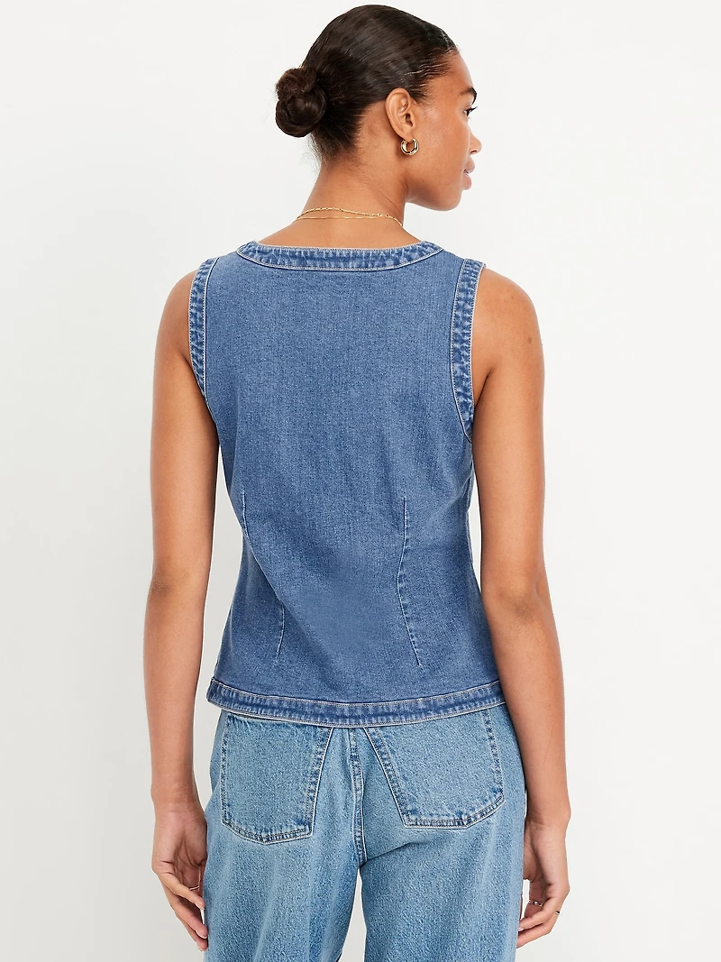 Sleeveless Longline Denim Vest
