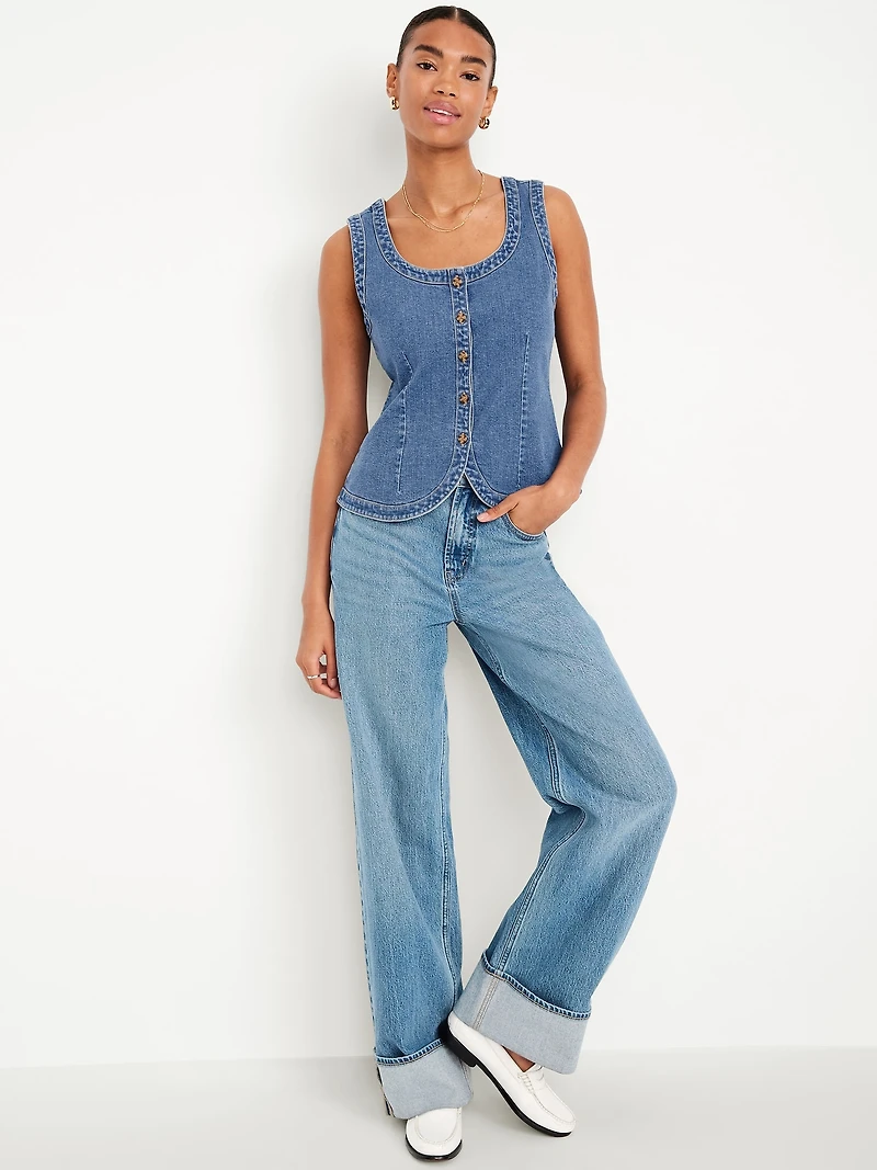 Sleeveless Longline Denim Vest