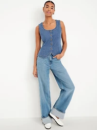 Sleeveless Longline Denim Vest