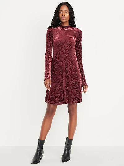 Long-Sleeve Velour Mini Dress