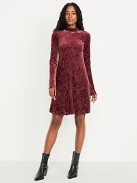 Long-Sleeve Velour Mini Dress