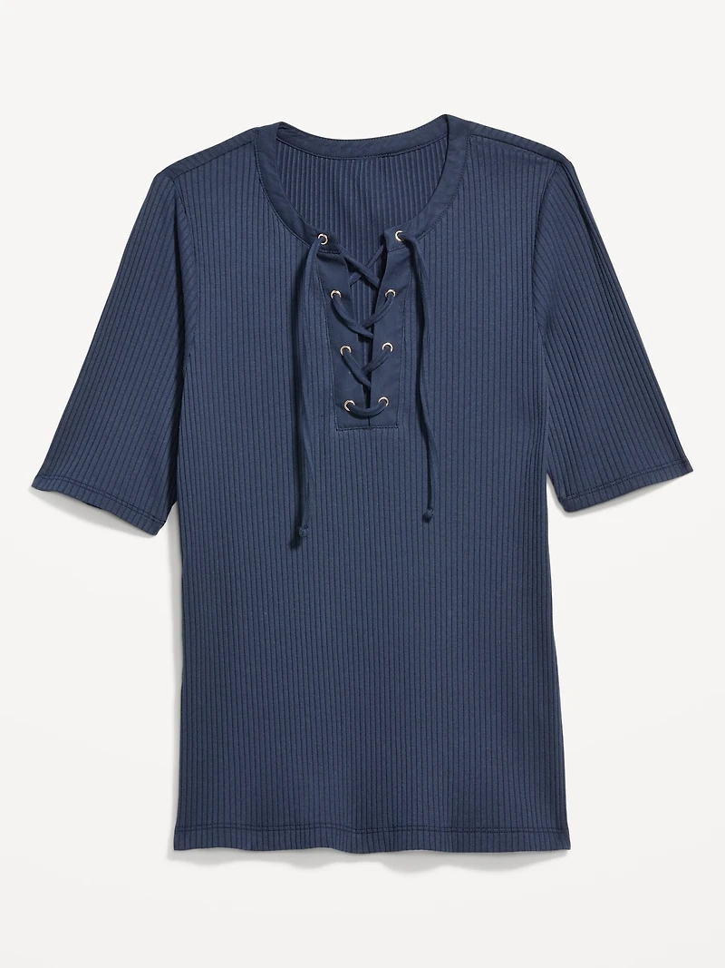 Short Sleeve Lace-Front Top