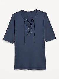 Short Sleeve Lace-Front Top