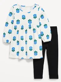 Long-Sleeve Waffle-Knit Dress and Leggings Set for Toddler Girls