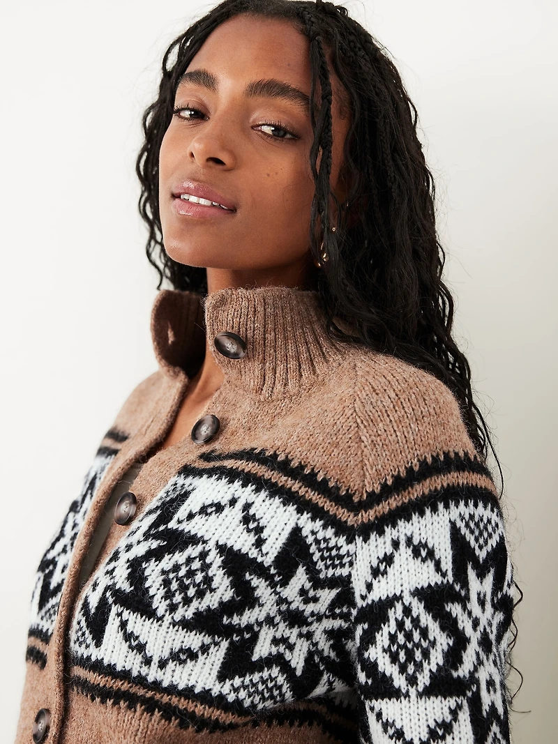 Mock-Neck Wool-Blend Cardigan Sweater