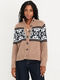 Mock-Neck Wool-Blend Cardigan Sweater