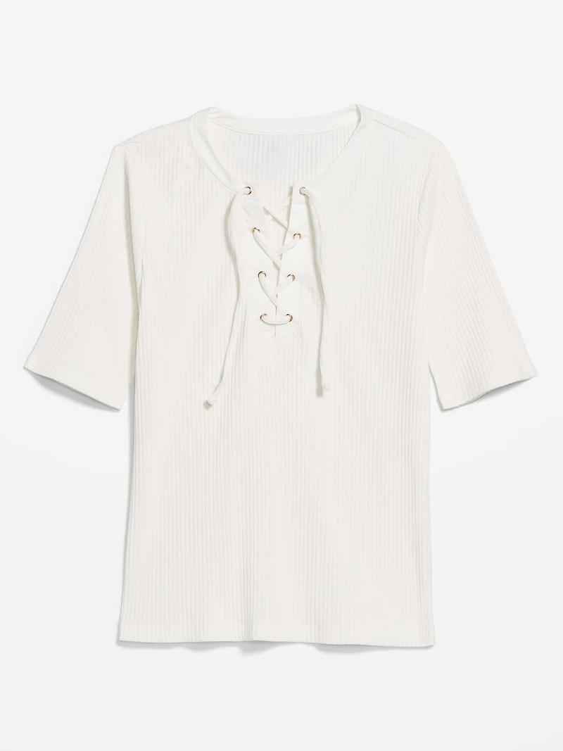 Short Sleeve Lace-Front Top