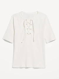 Short Sleeve Lace-Front Top