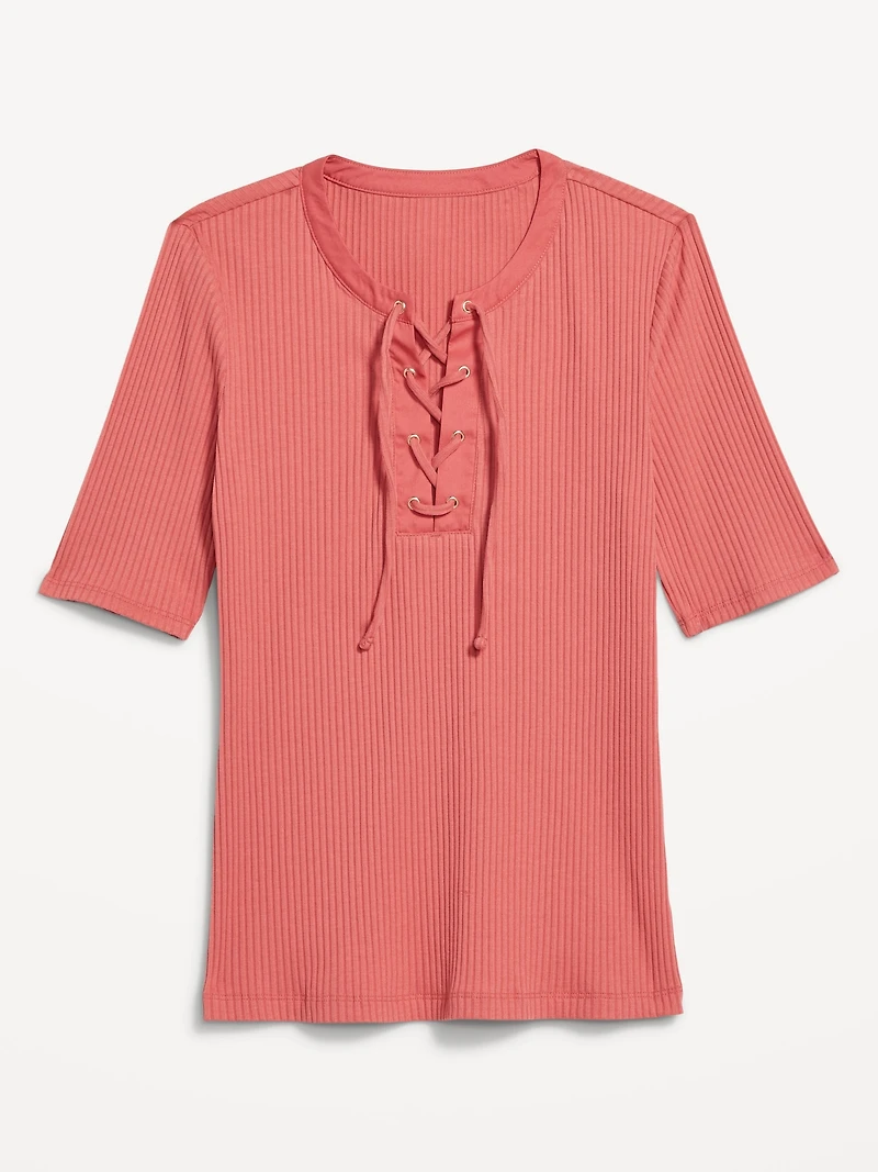 Short Sleeve Lace-Front Top