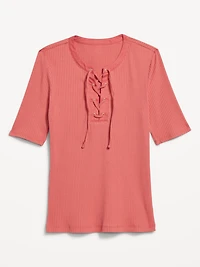 Short Sleeve Lace-Front Top
