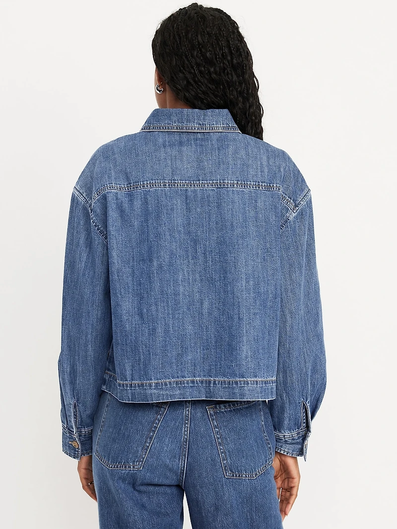 Long-Sleeve Popover Jean Shirt