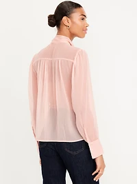 Long-Sleeve Tie-Neck Chiffon Top