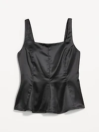 Square-Neck Satin Peplum Top