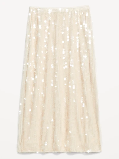 High-Waisted Sequin Midi Pencil Skirt