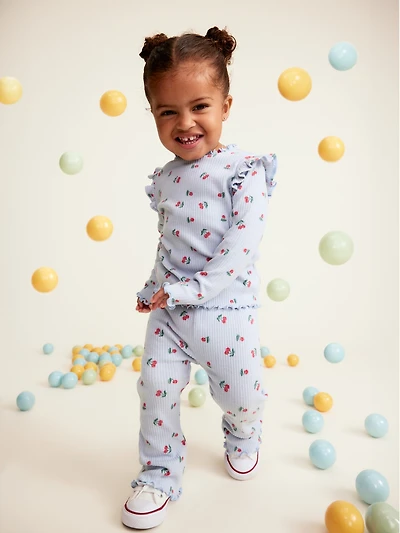 Printed Cozy Rib-Knit Ruffled Top and Pants Set for Baby