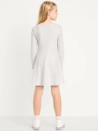Cozy Long-Sleeve Ribbed Fit and Flare Dress for Girls