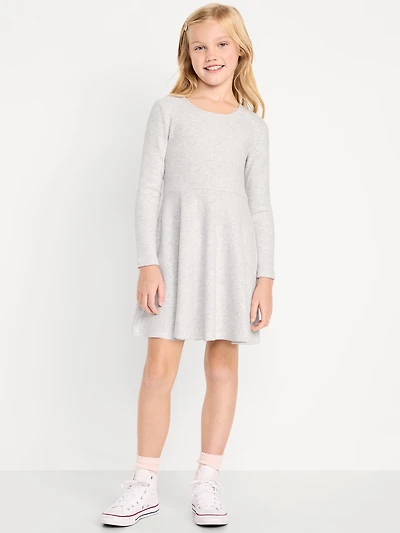 Cozy Long-Sleeve Ribbed Fit and Flare Dress for Girls