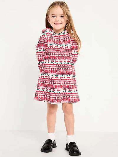 Long-Sleeve Waffle-Knit Dress for Toddler Girls