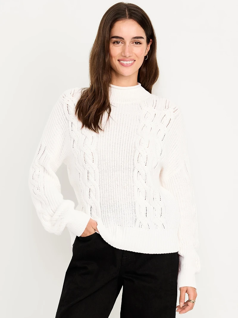 Seaside Cotton Roll-Neck Cable-Knit Sweater