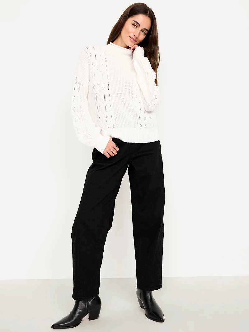 Seaside Cotton Roll-Neck Cable-Knit Sweater