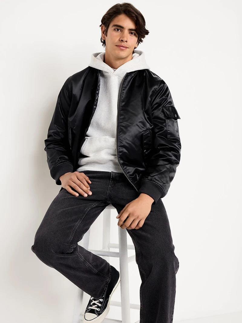 Satin Zip Utility Bomber Jacket
