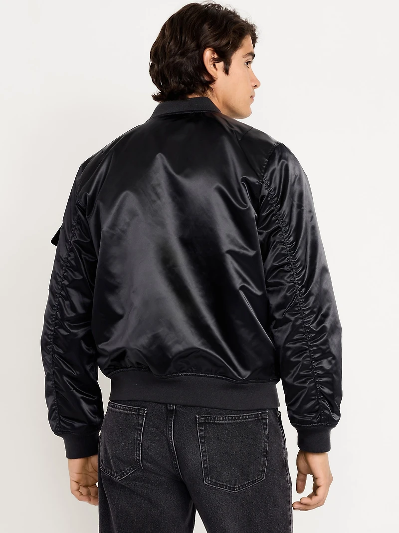 Satin Zip Utility Bomber Jacket
