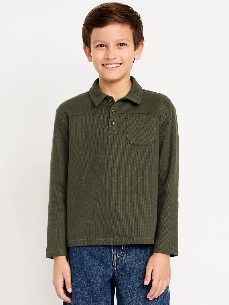 Long-Sleeve French Rib-Knit Pocket Polo Shirt for Boys