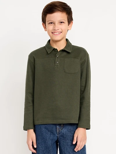 Long-Sleeve French Rib-Knit Pocket Polo Shirt for Boys