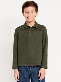 Long-Sleeve French Rib-Knit Pocket Polo Shirt for Boys