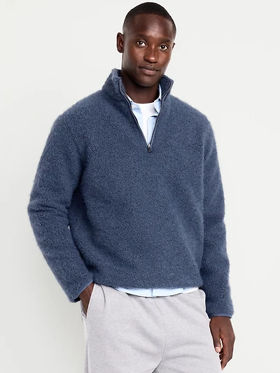 Loose Bouclé Sherpa Quarter-Zip Pullover