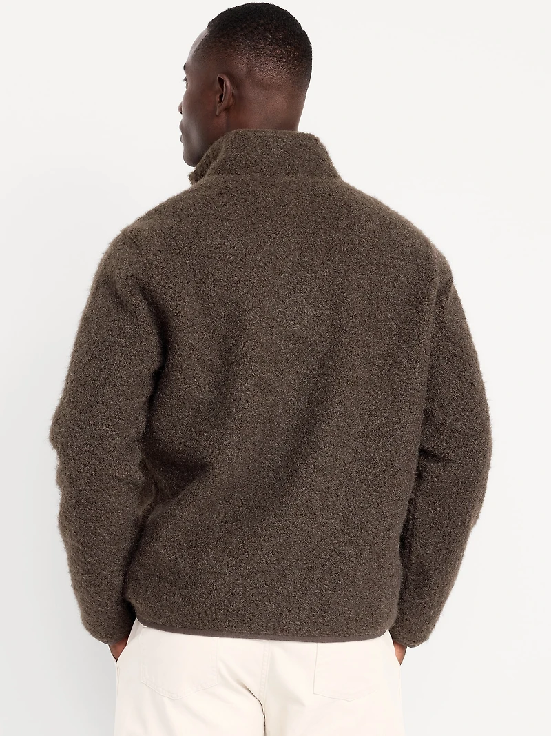Loose Bouclé Sherpa Quarter-Zip Pullover