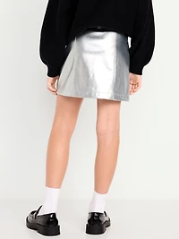 Faux-Leather Silver Shine Button-Front Skirt for Girls
