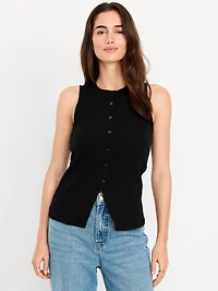 Sleeveless Button-Down Ribbed Top