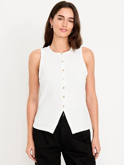 Sleeveless Button-Down Ribbed Top