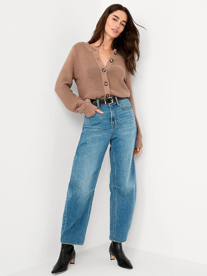 Seaside Cotton Garter-Knit Cardigan Sweater