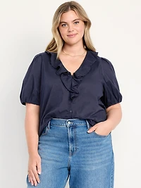 Ruffle Collar Button-Down Top