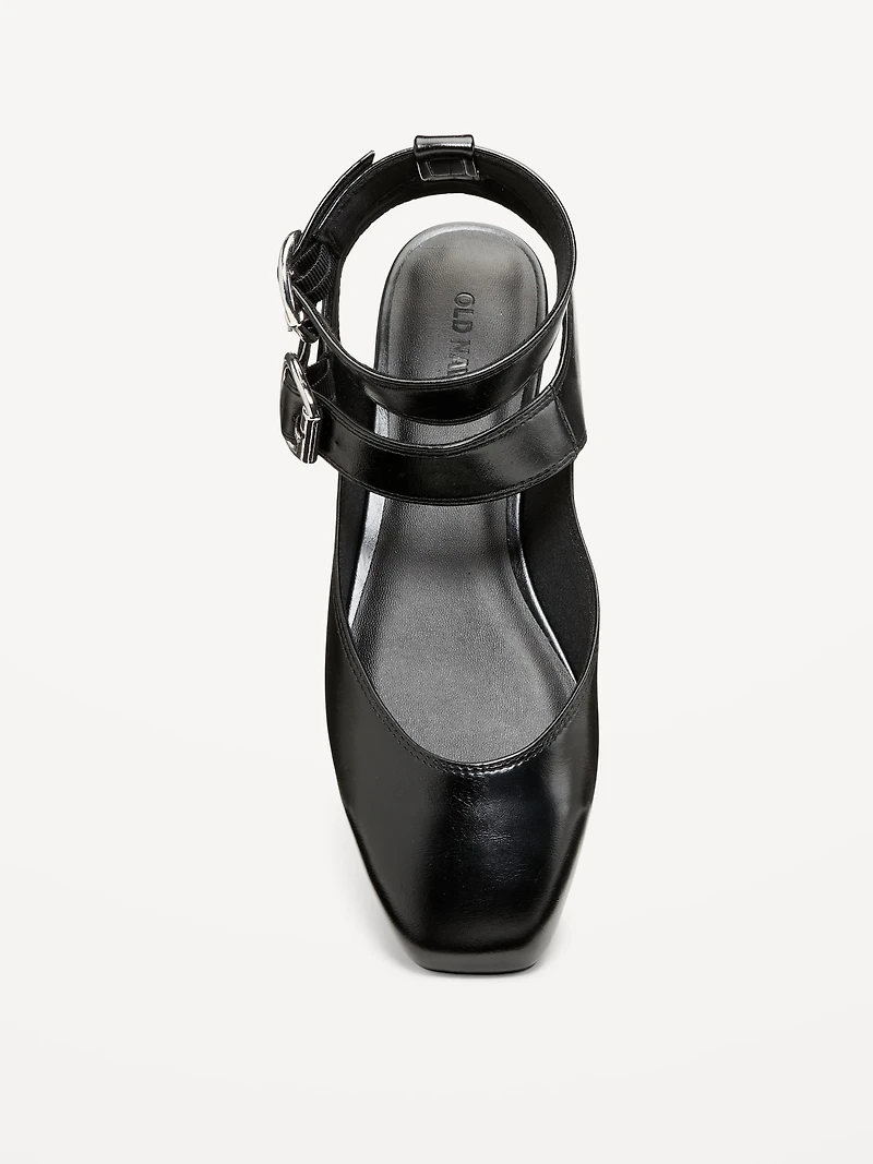 Faux-Leather Double Ankle-Strap Flats for Women