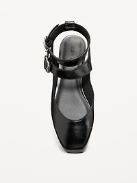 Faux-Leather Double Ankle-Strap Flats for Women