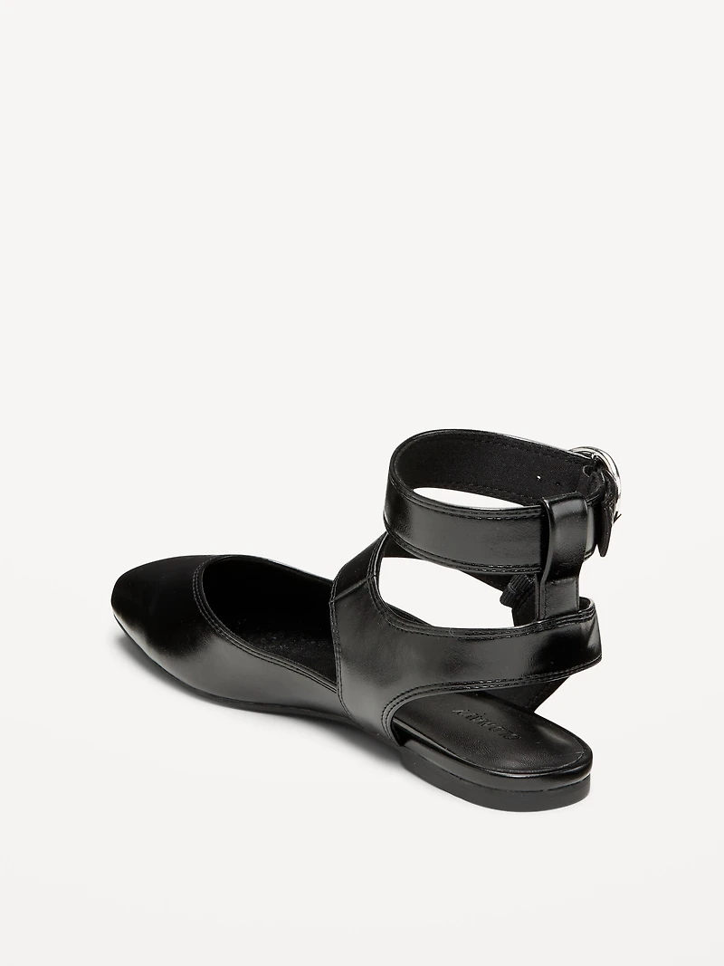 Faux-Leather Double Ankle-Strap Flats for Women