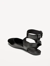 Faux-Leather Double Ankle-Strap Flats for Women