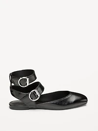 Faux-Leather Double Ankle-Strap Flats for Women