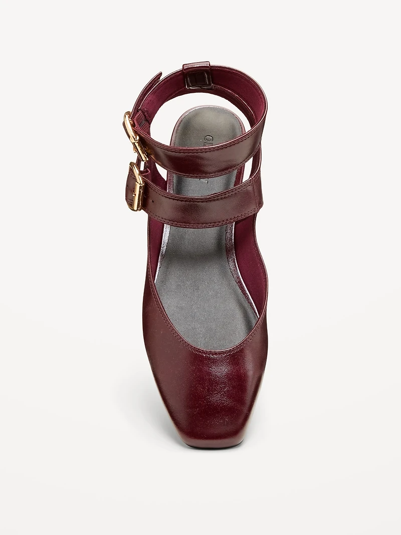 Faux-Leather Double Ankle-Strap Flats for Women