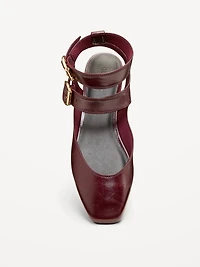 Faux-Leather Double Ankle-Strap Flats for Women