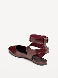 Faux-Leather Double Ankle-Strap Flats for Women