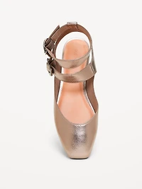 Faux-Leather Double Ankle-Strap Flats for Women