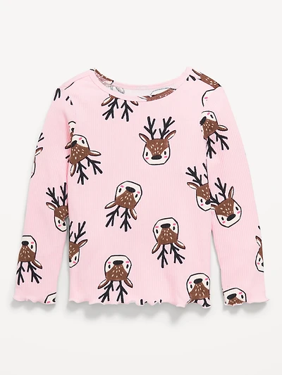 Printed Long-Sleeve Ribbed Top for Toddler Girls